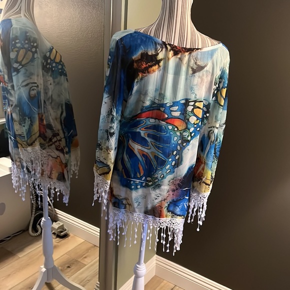 Mushka, by Sienna Rose, sheer tunic with tassel like fringe, large; butterfly - Picture 5 of 7